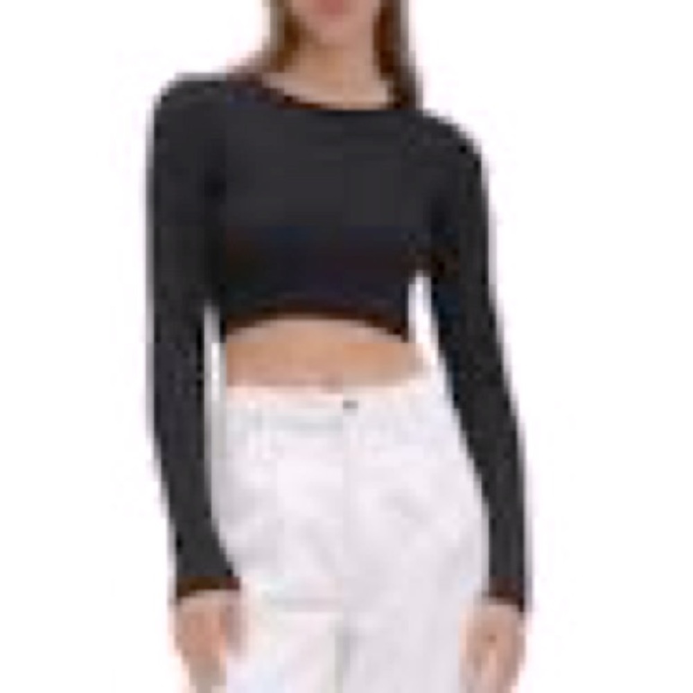 BLACK THICK SOFT CROP TIGHT FITTED LONG SLEEVE SHIRT